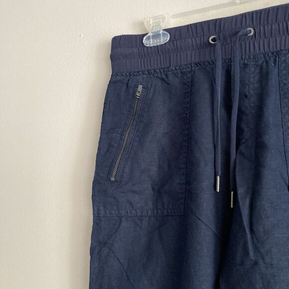 Athleta Womens Navy Blue Cabo Linen Jogger Pants Size 8 Pull On Casual Leisure - Picture 3 of 11